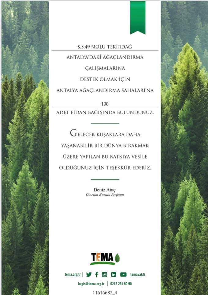 S.S.49 NO’LU YOLCU TAŞIMA KOOP.100 FİDAN BAĞIŞLADI