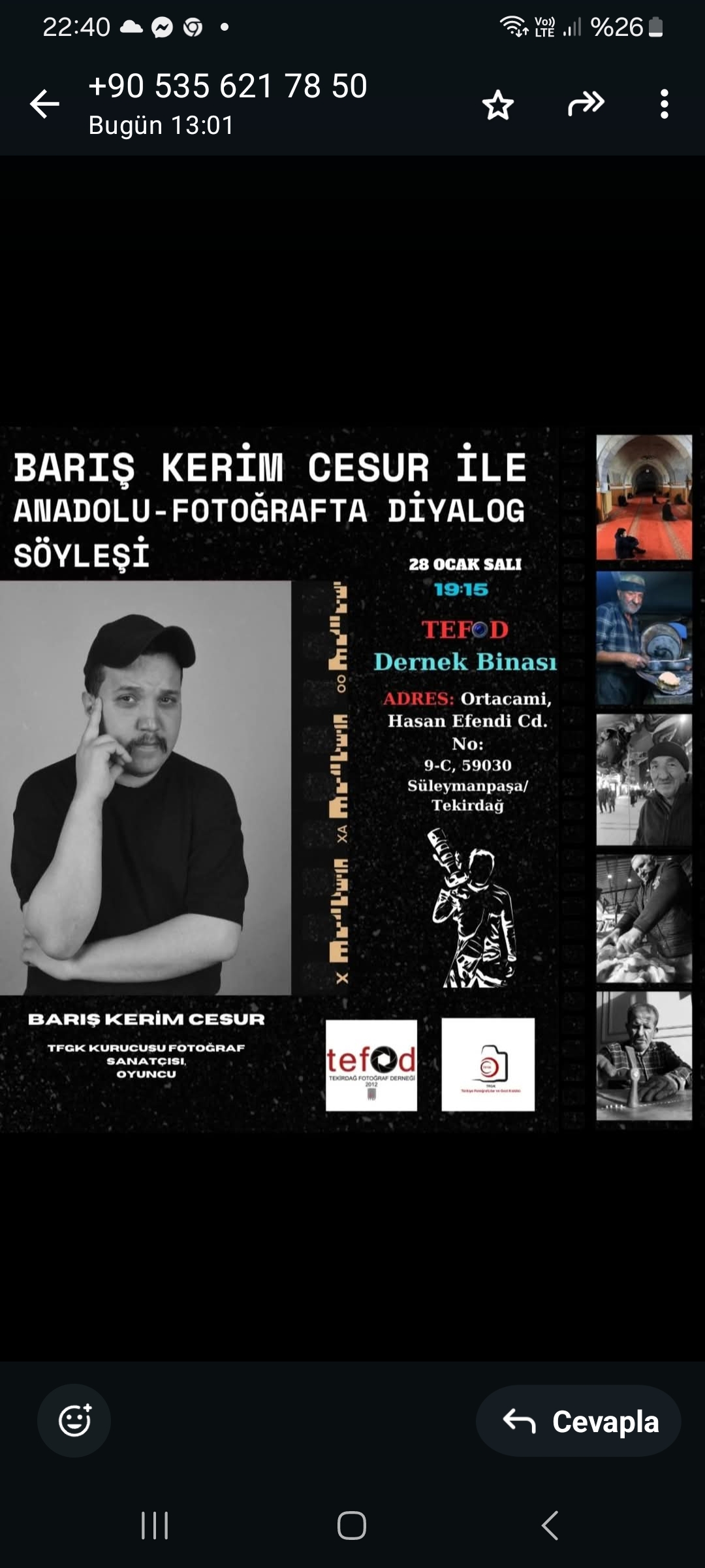 FOTOĞRAF SANATÇISI OYUNCU BARIŞ KERİM CESUR TEKİRDAĞ’A GELİYOR